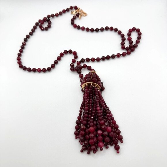 Kendra Scott Sylvia Long Beaded Necklace With Tassel In Maroon Jade Gold-Tone - Picture 4 of 10